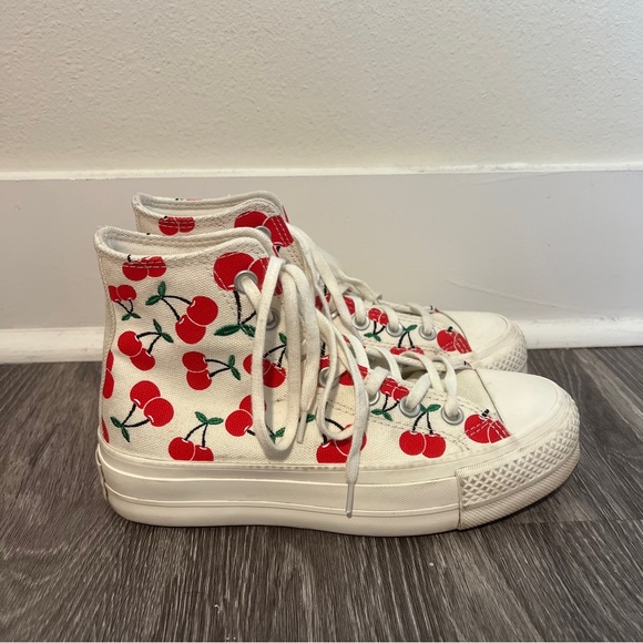 Converse Women's Cherry Pattern High-Top Sneakers - White and Red - Picture 5 of 9